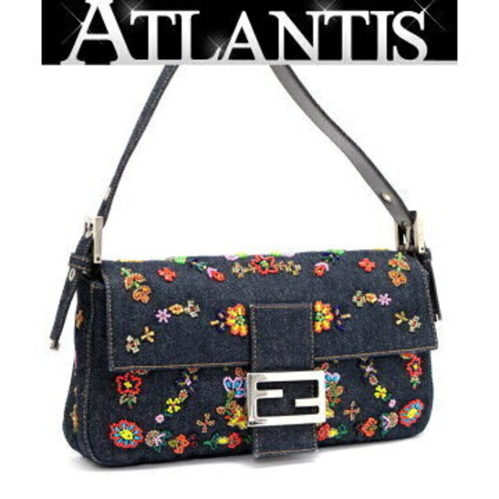 Fendi Mamma Bucket Handbag Beaded Embroidery Denim
